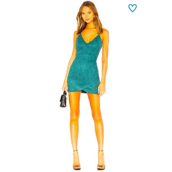 NWOT Superdown green/blue Carrie mini dress faux suede large - Picture 2 of 4